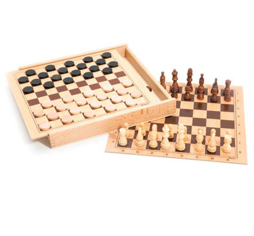 Caja de damas y ajedrez