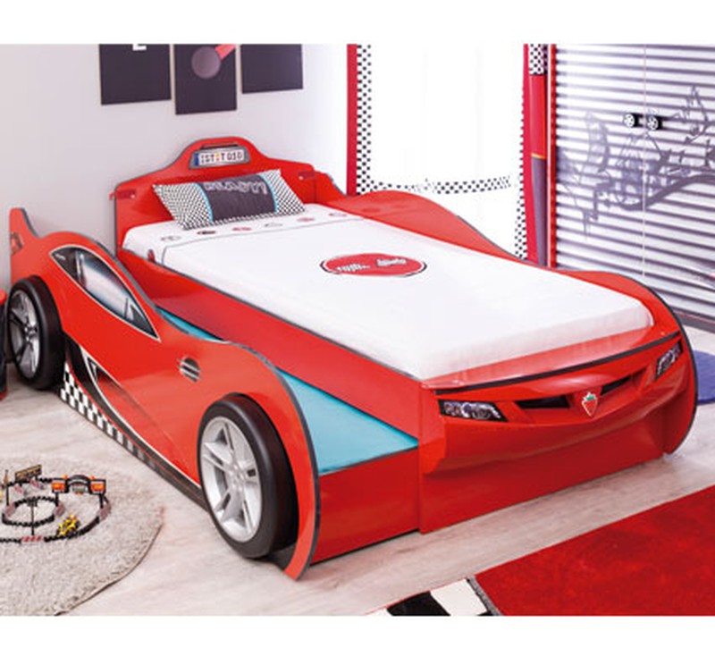Cama de coche Speeder de noche roja para niños, funcional, alto grado