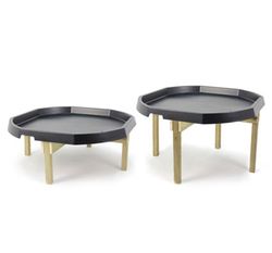 Conjunto de 2 bandejas mundo activo con soportes de madera dos alturas
