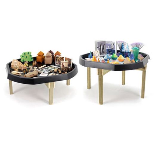 Conjunto de 2 bandejas mundo activo con soportes de madera dos alturas