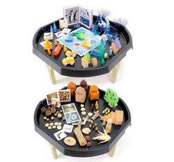 Conjunto de 2 bandejas mundo activo con soportes de madera dos alturas