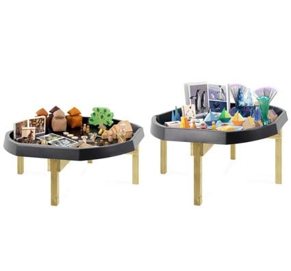 Conjunto de 2 bandejas mundo activo con soportes de madera dos alturas