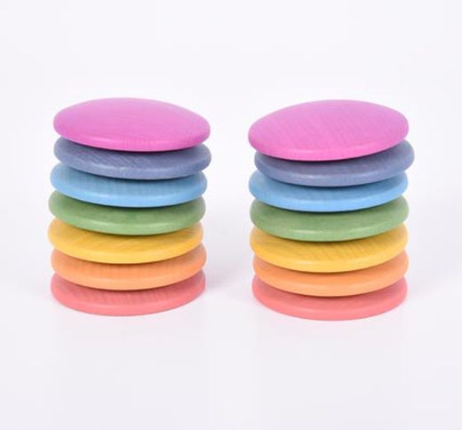 Discos de madera arcoíris