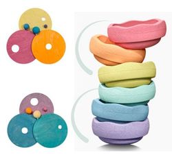 Discos y bolas Grimm´s para bloques Stapelstein colores pasteles cálidos