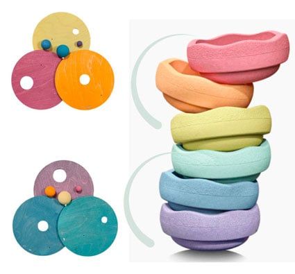 Discos y bolas Grimm´s para bloques Stapelstein colores pasteles frios