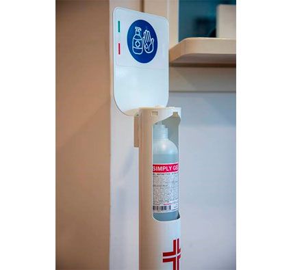 Dispensador de pie con pedal para gel hidroalcohólico + 1 botella de gel 500ml incluido - Blanco