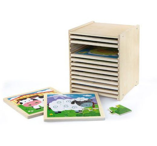 Gran set de 12 puzzles de 9 piezas con caja con estantes