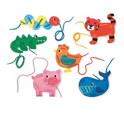 Juego para enhebrar en madera animales
