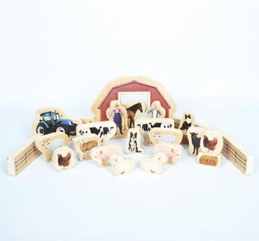 La granja madera con animales