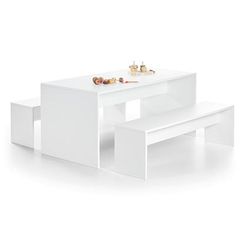 Conjunto de mesa y dos bancos infantiles de color blanco