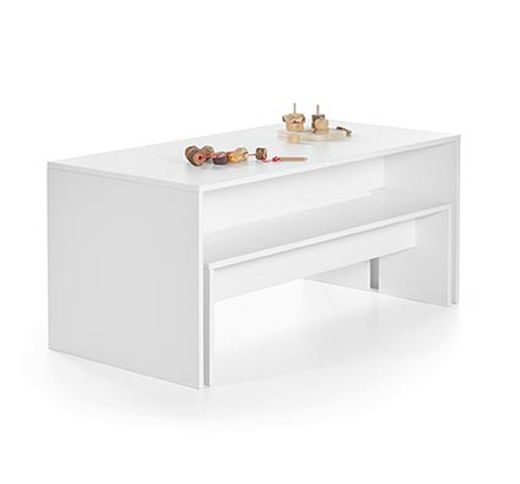 Conjunto de mesa y dos bancos infantiles de color blanco