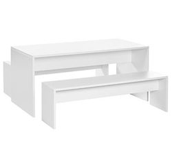 Conjunto de mesa y dos bancos infantiles de color blanco
