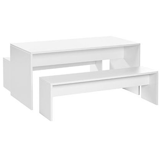 Conjunto de mesa y dos bancos infantiles de color blanco