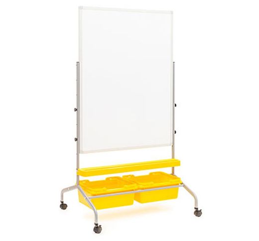 Pizarra blanca con pie fija imantada para rotulador y con cubetas 75x100cm