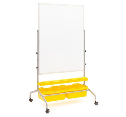 Pizarra blanca con pie fija imantada para rotulador y con cubetas 75x100cm