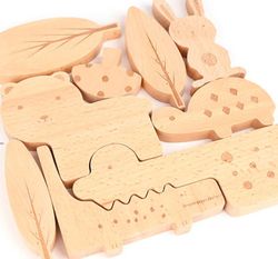 Puzzle de madera natural animalitos