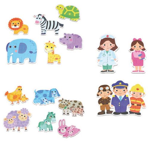 Ser de Puzzles progresivo profesiones, animales de la granja y animales salvajes